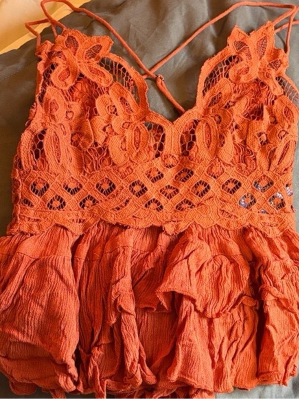 Women's Orange Crochet Lace Camisole Tank Top